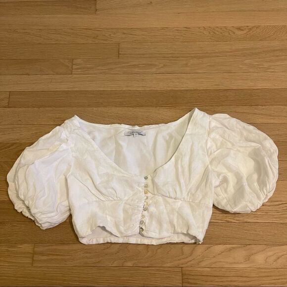 Olivaceous Cropped Pirate Puff Sleeve White Blouse - Picture 5 of 14